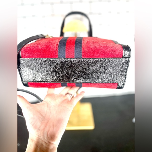 Gucci red suede small Ophidia top handle two way w/ Entrupy COA - Picture 4 of 8